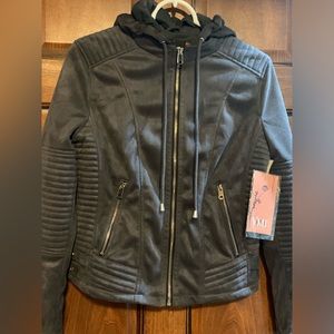 YMI Suede Moto Jacket. Charcoal grey. NEW. NWT. Small.